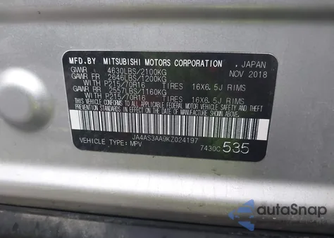 2019 Mitsubishi Eclipse Cross Es from USA, damaged, VIN JA4AS3AA9KZ024197